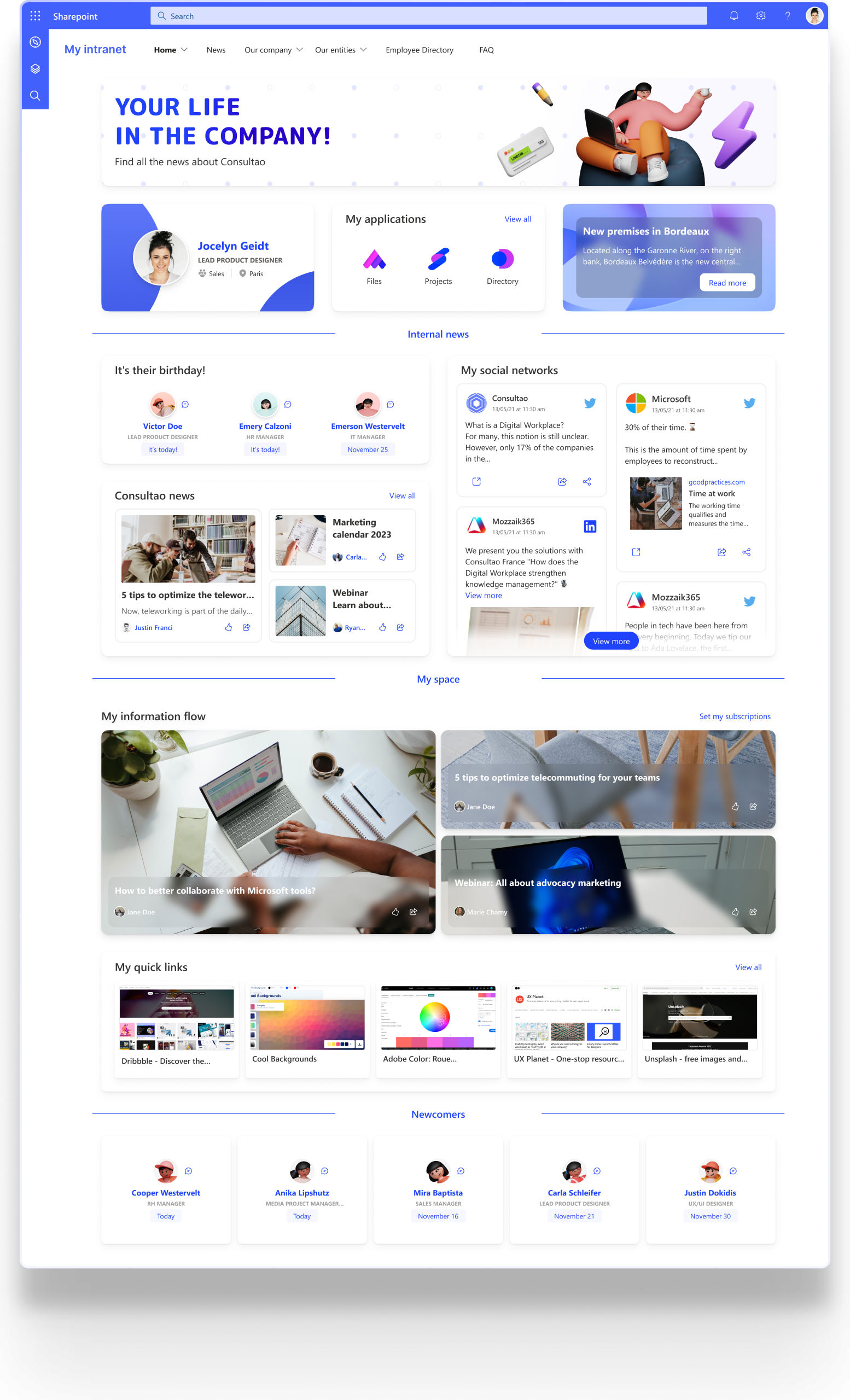 Mozzaik365 home mockup Sharepoint Digital Workplace